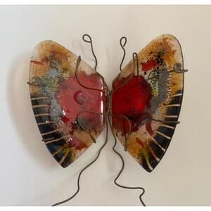 Vtg MCM Fused Art Glass Butterfly Wall Hanging Unique Piece